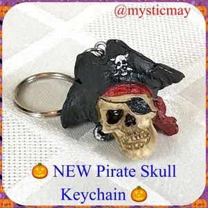 NEW 3” Resin Buccaneer PIRATE SKULL KEY CHAIN Ring Fob Skeleton Bag Charm